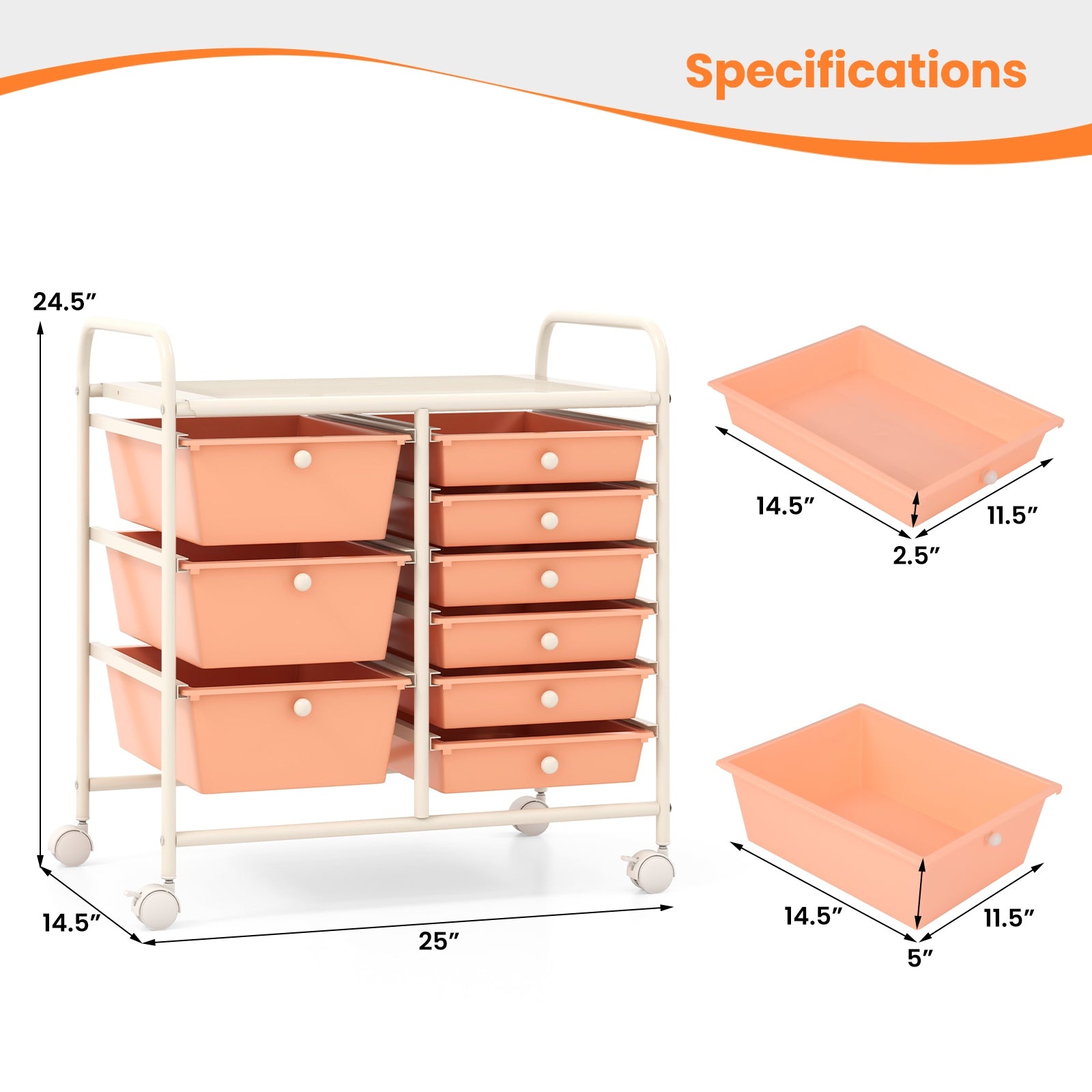 9-Drawer Rolling Storage Cart, Metal Frame, Peach File Cabinets at Gallery Canada