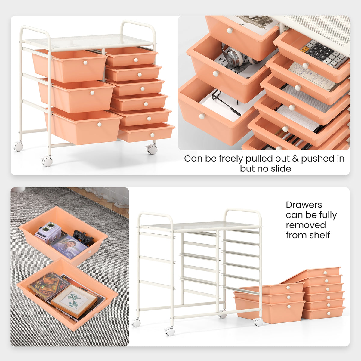9-Drawer Rolling Storage Cart, Metal Frame, Peach File Cabinets at Gallery Canada