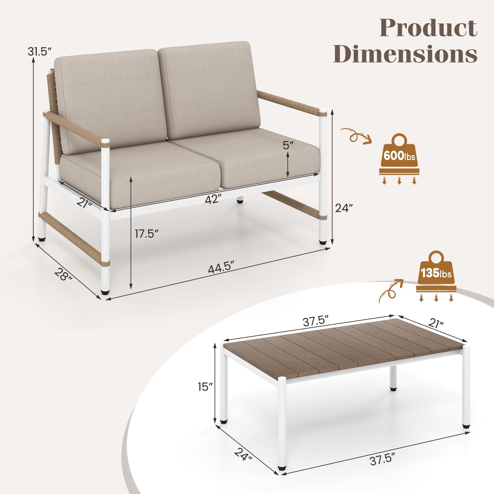 Patio Loveseat Sofa With Coffee Table Set, Gray Patio Conversation Sets at Gallery Canada