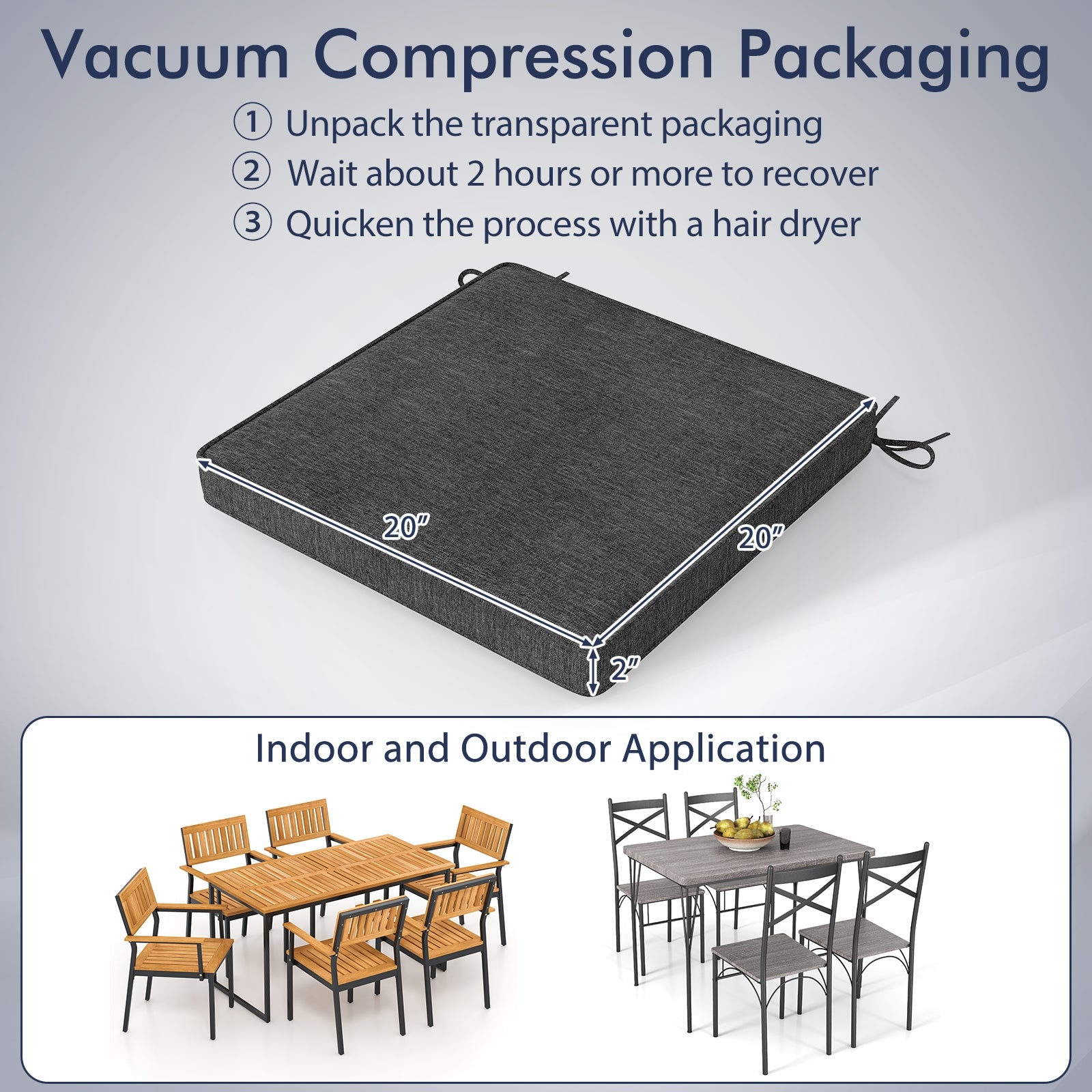 Outdoor Chair Cushion Set, 2 Waterproof Fade-Resistant Olefin, Gray Outdoor Furniture Accessories at Gallery Canada