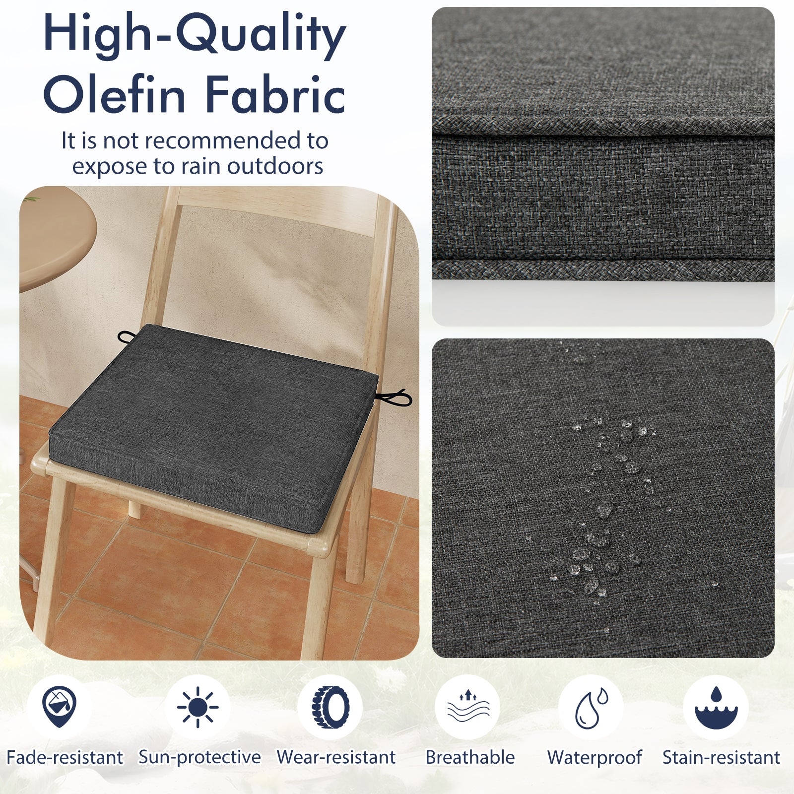 Outdoor Chair Cushion Set, 2 Waterproof Fade-Resistant Olefin, Gray Outdoor Furniture Accessories at Gallery Canada