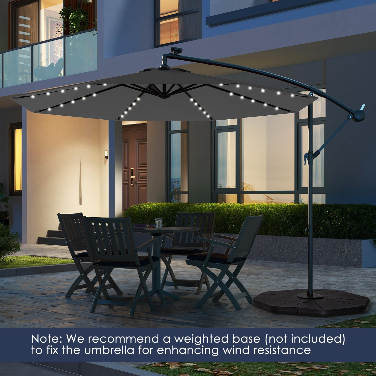10 Feet Solar Offset Hanging Umbrella, 40 Lamp Beads, Gray Outdoor Umbrellas at Gallery Canada