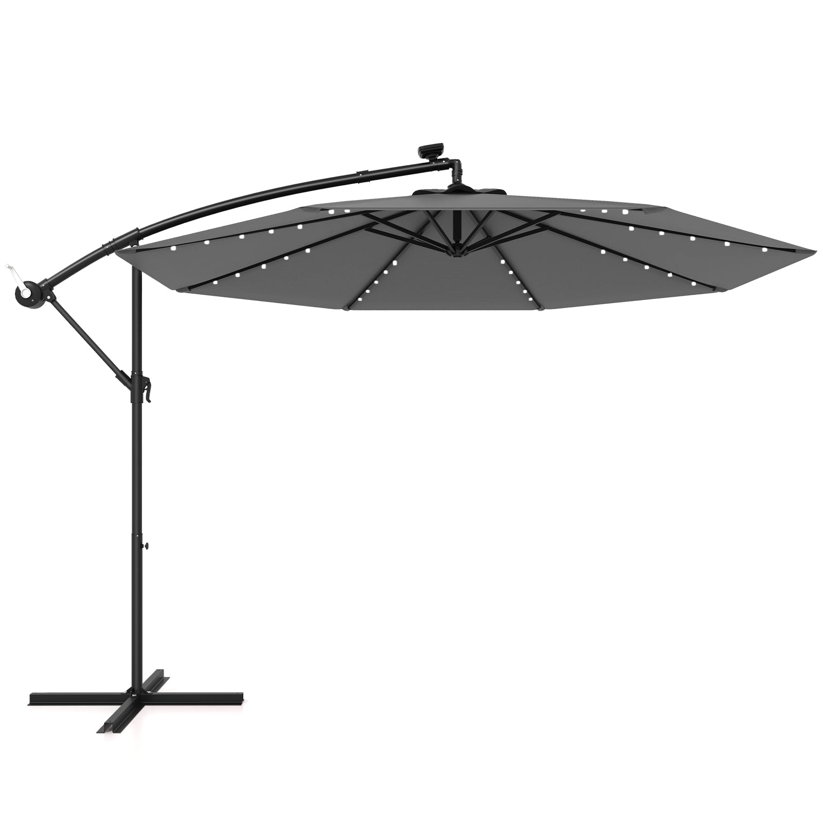 10 Feet Solar Offset Hanging Umbrella, 40 Lamp Beads, Gray Outdoor Umbrellas at Gallery Canada
