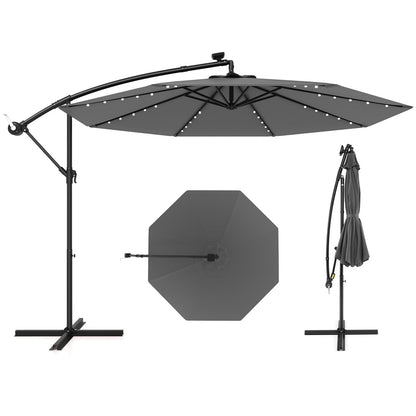 10 Feet Solar Offset Hanging Umbrella, 40 Lamp Beads, Gray Outdoor Umbrellas at Gallery Canada