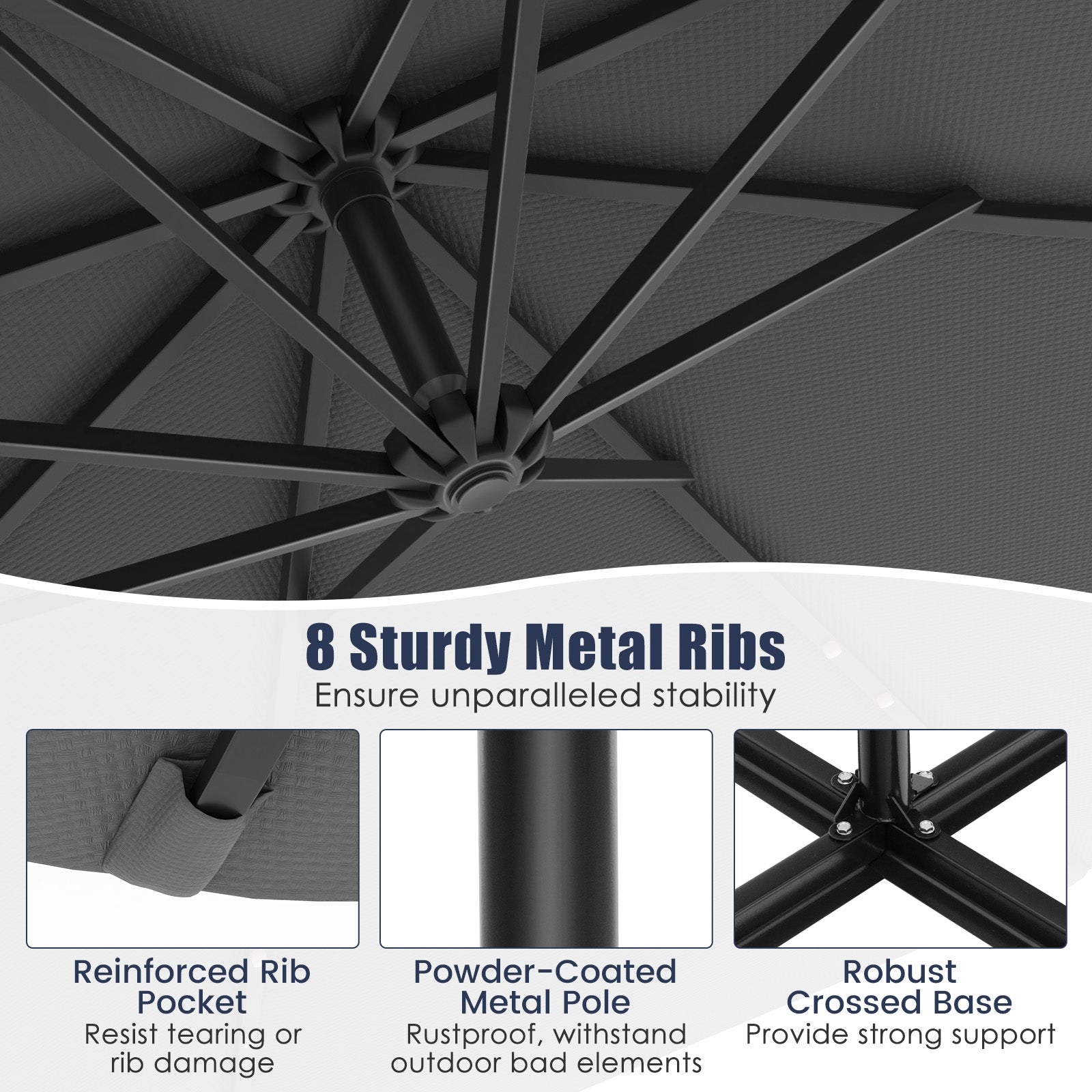 10 Feet Solar Offset Hanging Umbrella, 40 Lamp Beads, Gray Outdoor Umbrellas at Gallery Canada