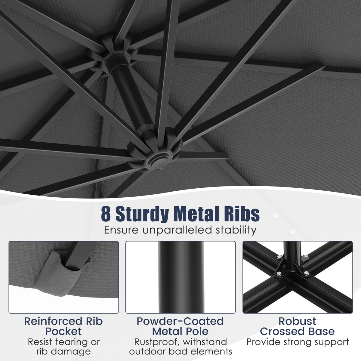 10 Feet Solar Offset Hanging Umbrella, 40 Lamp Beads, Gray Outdoor Umbrellas at Gallery Canada