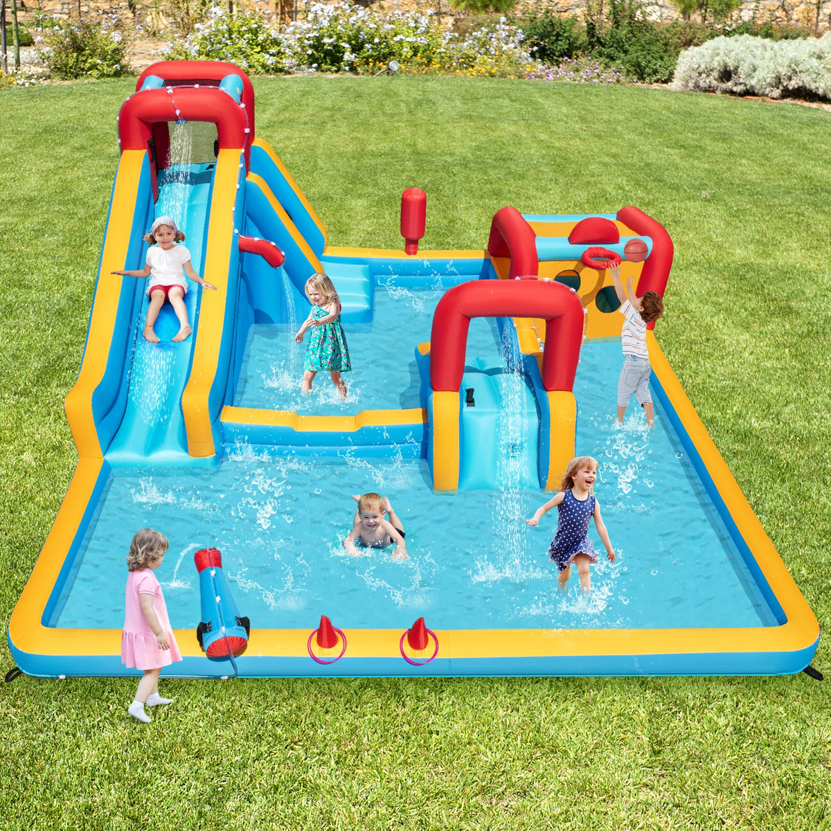 Inflatable Double Water Slide Park, 9-in-1 Giant Bounce House, 680W Blower Inflatable Water Slides at Gallery Canada