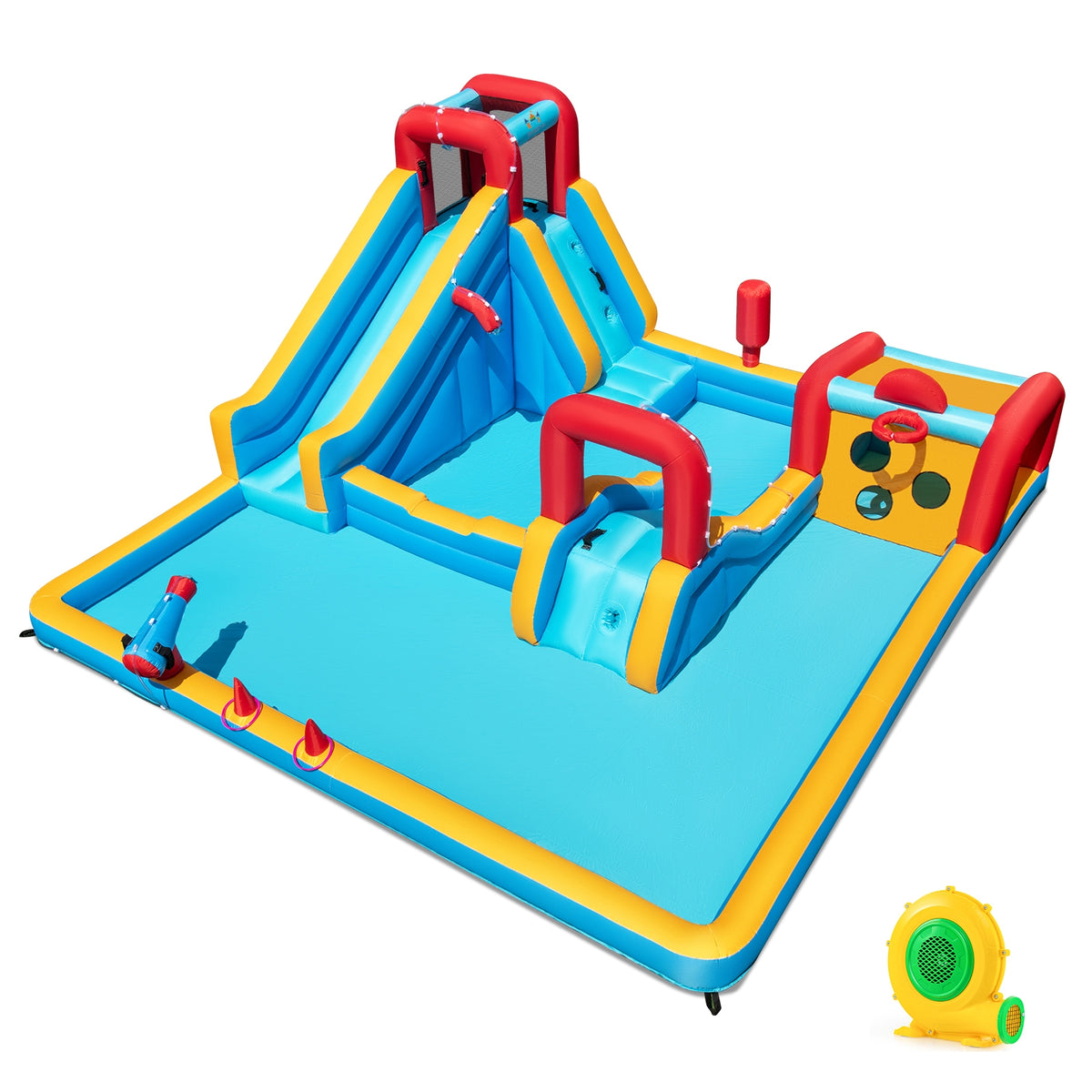 Inflatable Double Water Slide Park, 9-in-1 Giant Bounce House, 680W Blower Inflatable Water Slides at Gallery Canada