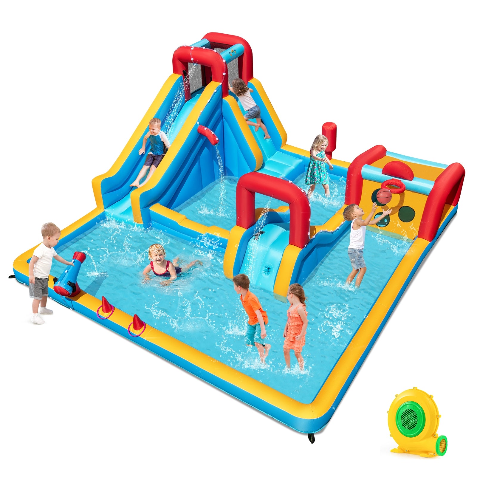Inflatable Double Water Slide Park, 9-in-1 Giant Bounce House, 680W Blower Inflatable Water Slides at Gallery Canada