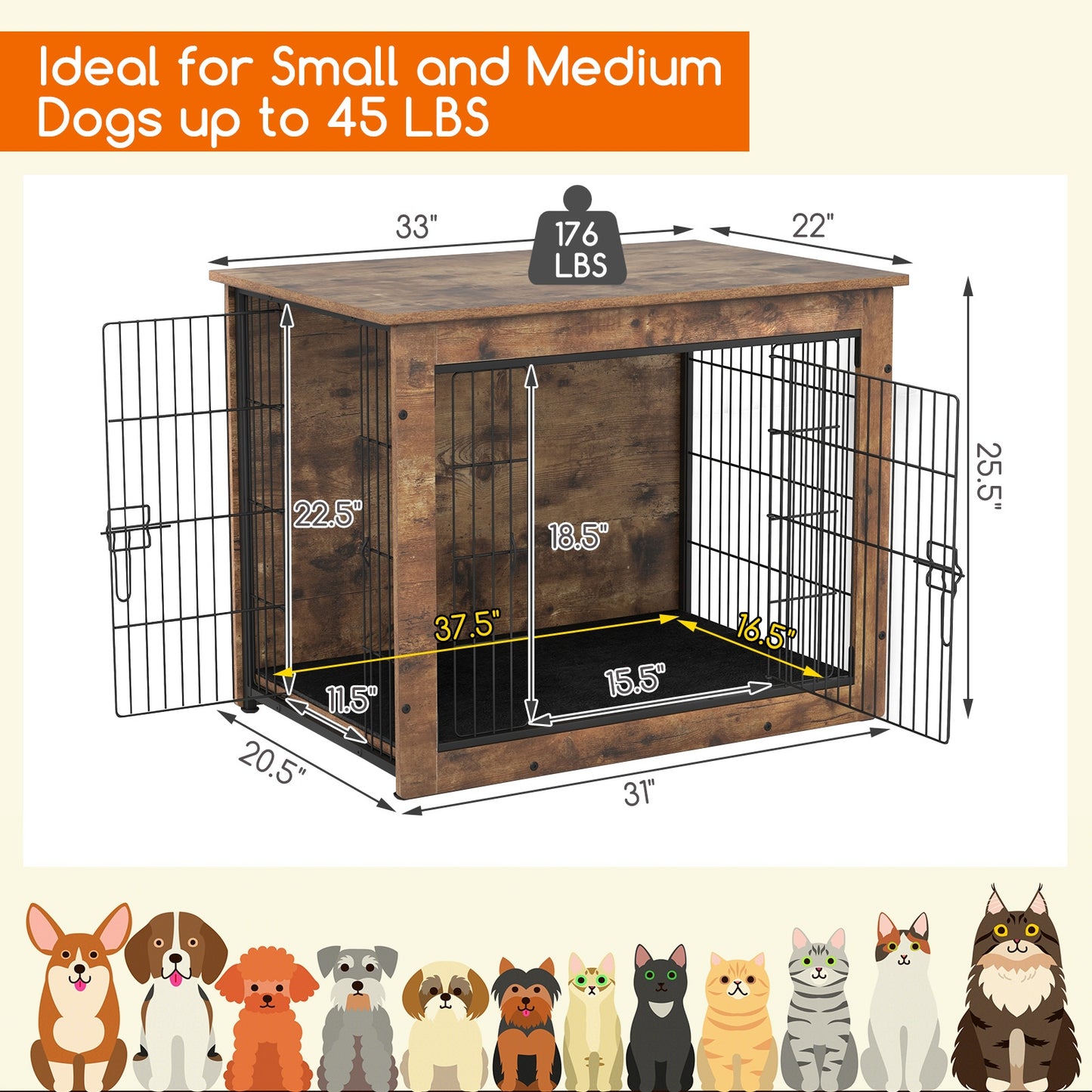 Dog Crate Furniture With Cushion, Double Doors, 33 Inches Dog Kennels at Gallery Canada
