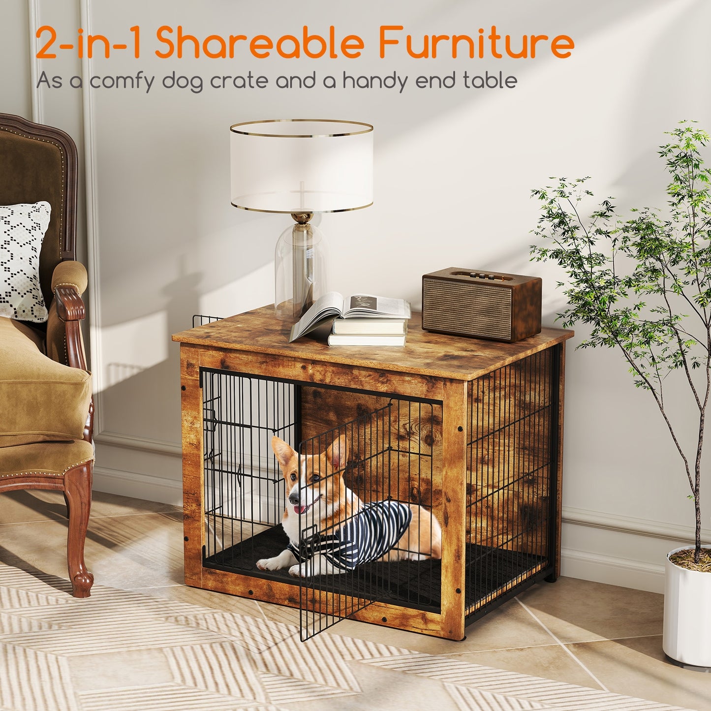 Dog Crate Furniture With Cushion, Double Doors, 33 Inches Dog Kennels at Gallery Canada