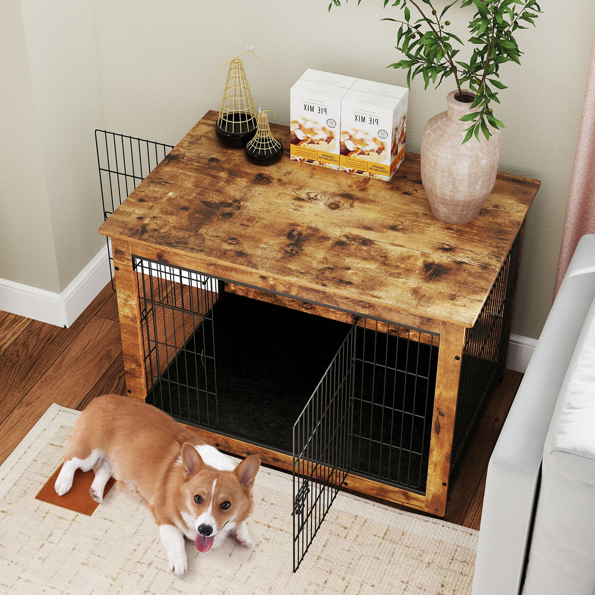 Dog Crate Furniture With Cushion, Double Doors, 37 Inches Dog Kennels at Gallery Canada