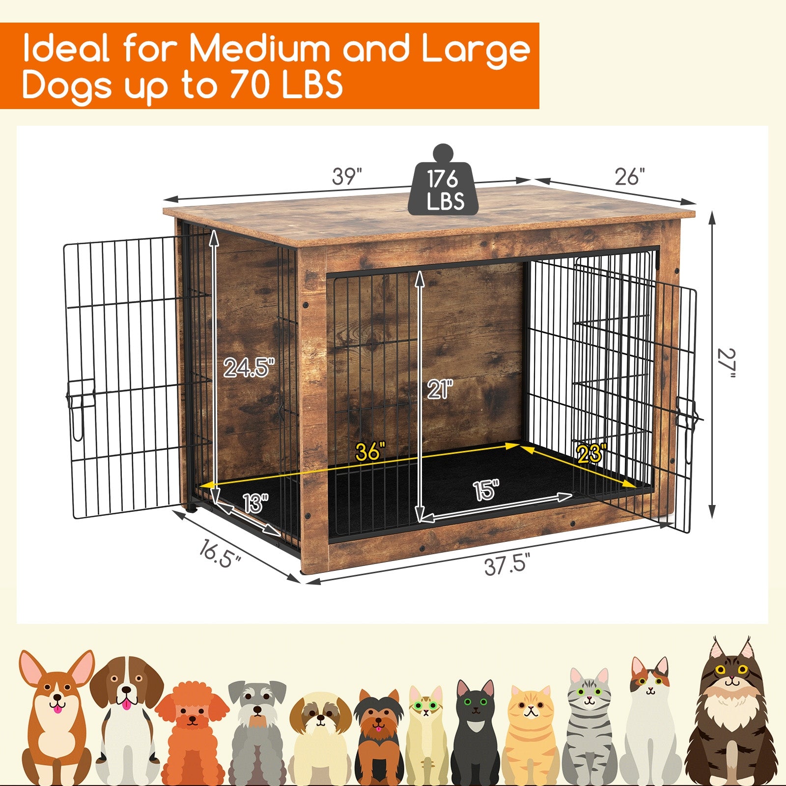 Dog Crate Furniture With Cushion, Double Doors, 37 Inches Dog Kennels at Gallery Canada