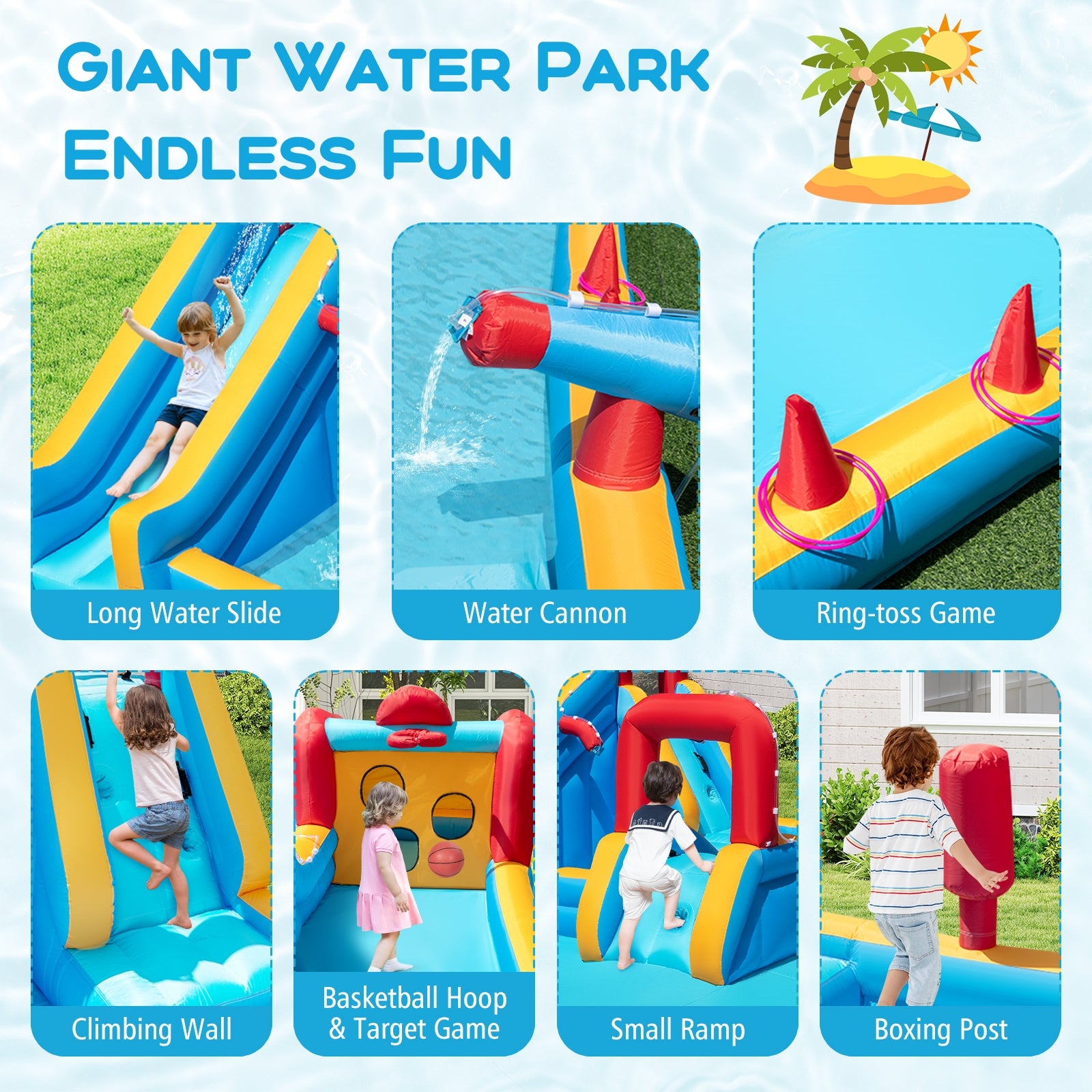 Inflatable Double Water Slide Park, 9-in-1 Giant Bounce House, 680W Blower Inflatable Water Slides at Gallery Canada