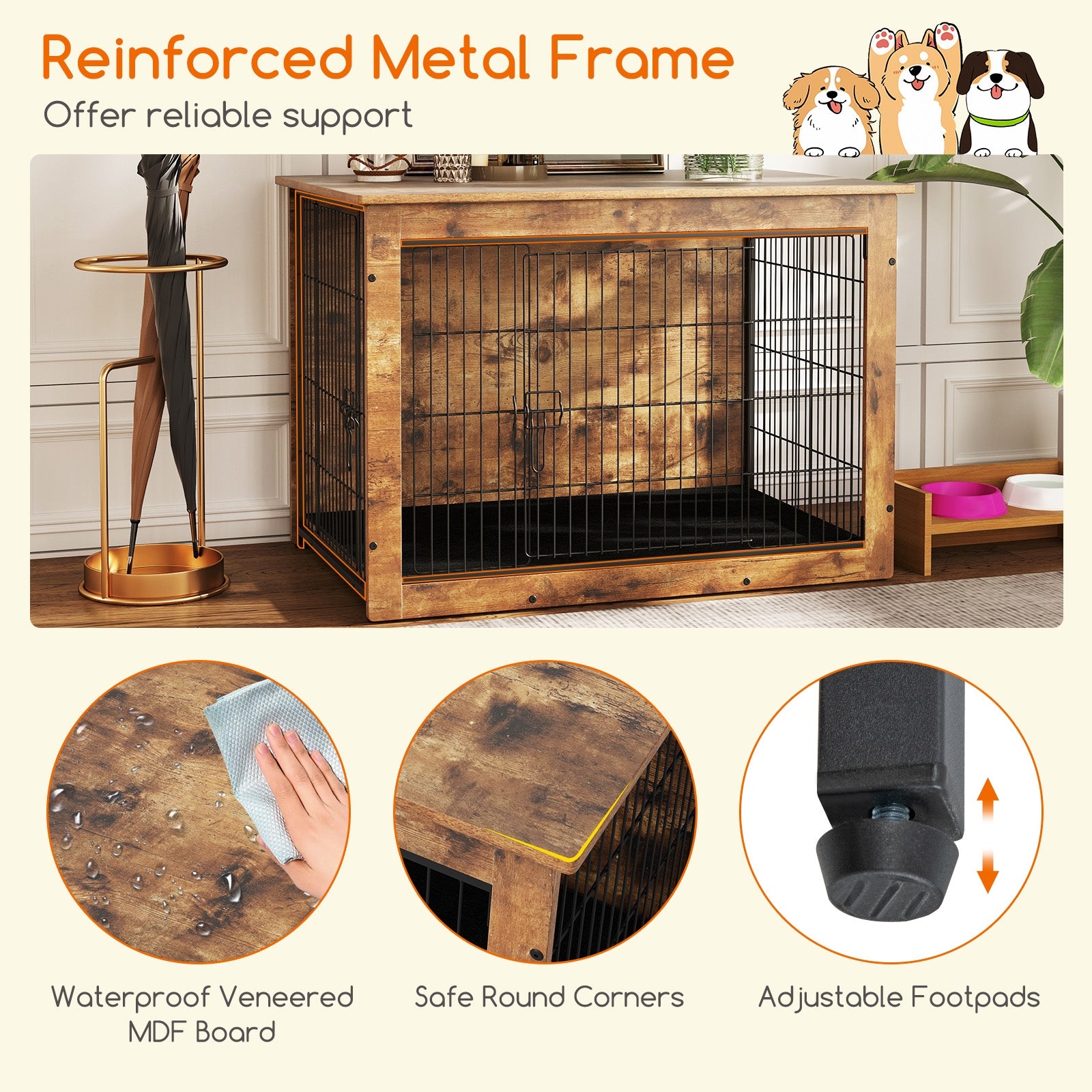 Dog Crate Furniture With Cushion, Double Doors, 37 Inches Dog Kennels at Gallery Canada