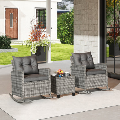 Rattan Rocker Chair With Glass Table, Soft Cushions, Gray Patio Conversation Sets at Gallery Canada