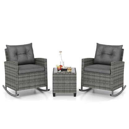 Rattan Rocker Chair With Glass Table, Soft Cushions, Gray Patio Conversation Sets at Gallery Canada