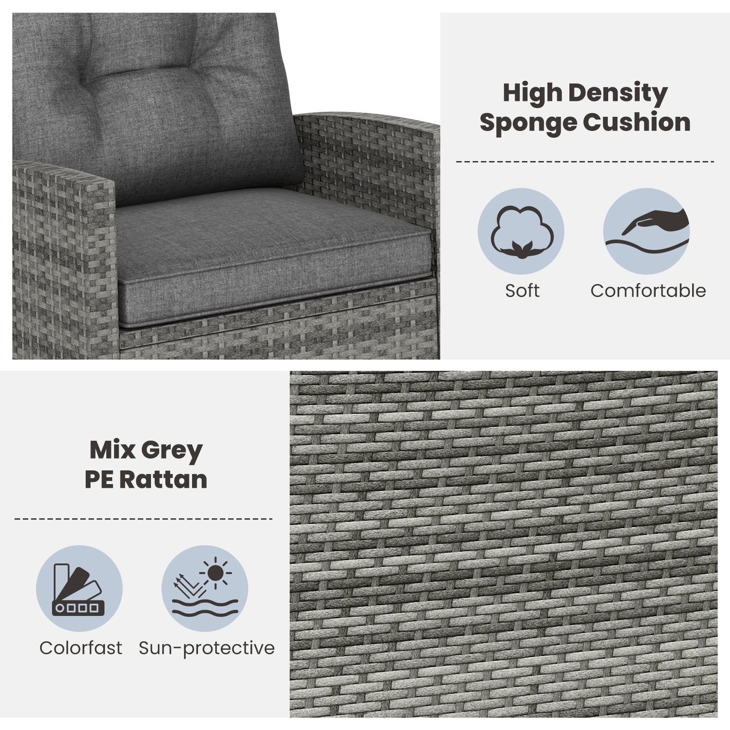 Rattan Rocker Chair With Glass Table, Soft Cushions, Gray Patio Conversation Sets at Gallery Canada