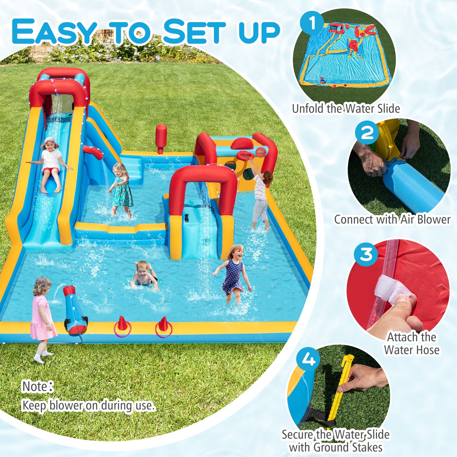 Inflatable Double Water Slide Park, 9-in-1 Giant Bounce House, 680W Blower Inflatable Water Slides at Gallery Canada