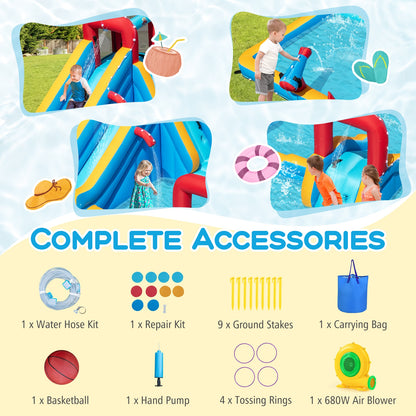 Inflatable Double Water Slide Park, 9-in-1 Giant Bounce House, 680W Blower Inflatable Water Slides at Gallery Canada