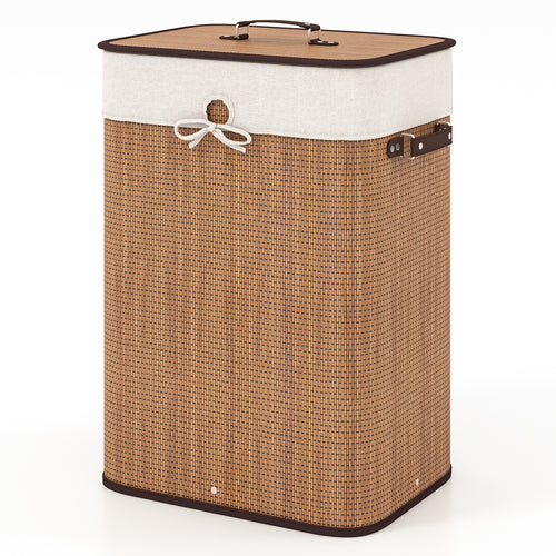 19 Gal Rectangle Laundry Basket, Bamboo Clothes Hamper, Yellow