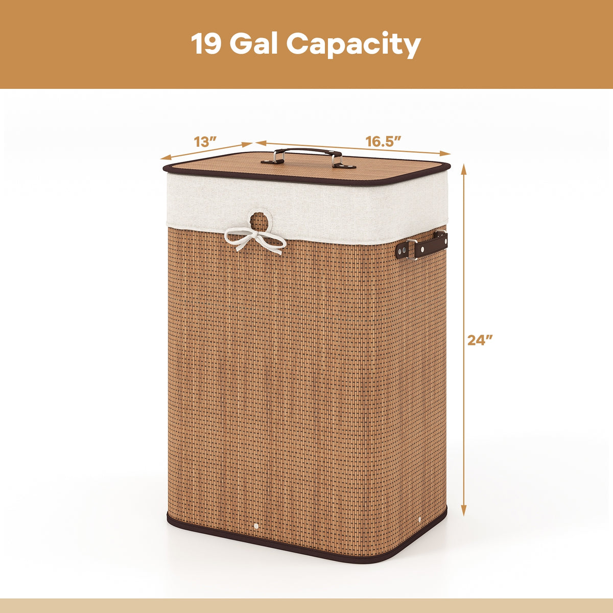 19 Gal Rectangle Laundry Basket, Bamboo Clothes Hamper, Yellow Laundry Baskets at Gallery Canada