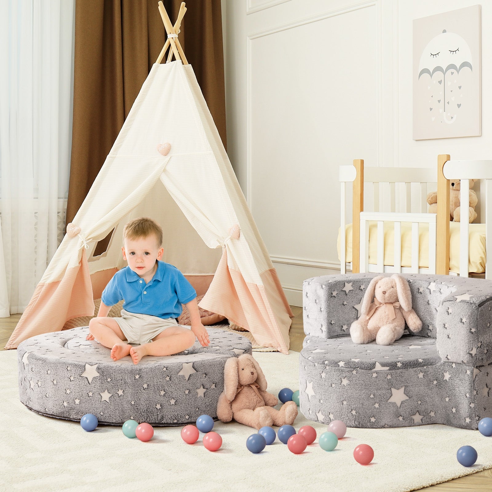 Glow In The Dark Toddler Chair, Convertible Sofa With Cover, Gray Kids Chairs & Seating at Gallery Canada