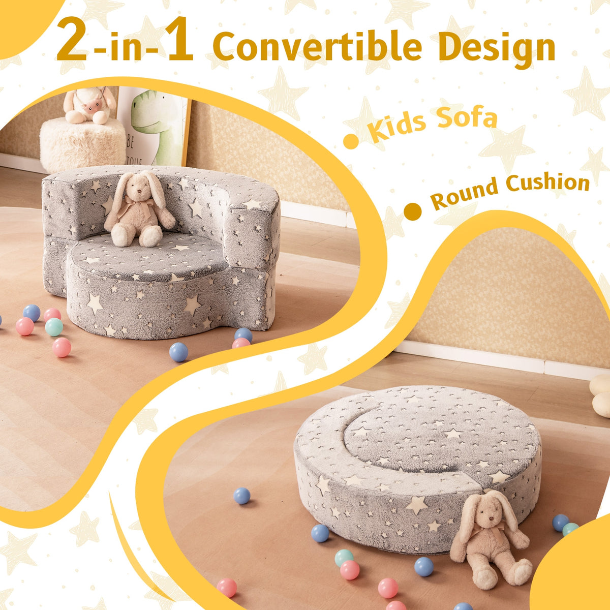 Glow In The Dark Toddler Chair, Convertible Sofa With Cover, Gray Kids Chairs & Seating at Gallery Canada
