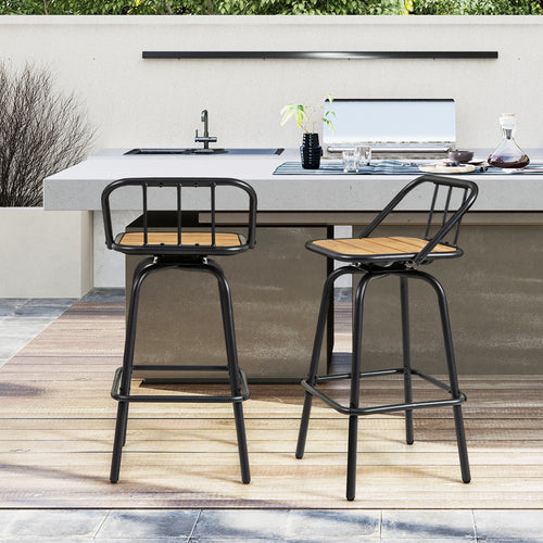 360° Swivel Bar Stool Set Of 2, Footrest, Backrest, Natural, Black