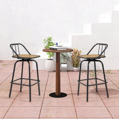 360° Swivel Bar Stool Set Of 2, Footrest, Backrest, Natural, Black Bar Stools at Gallery Canada