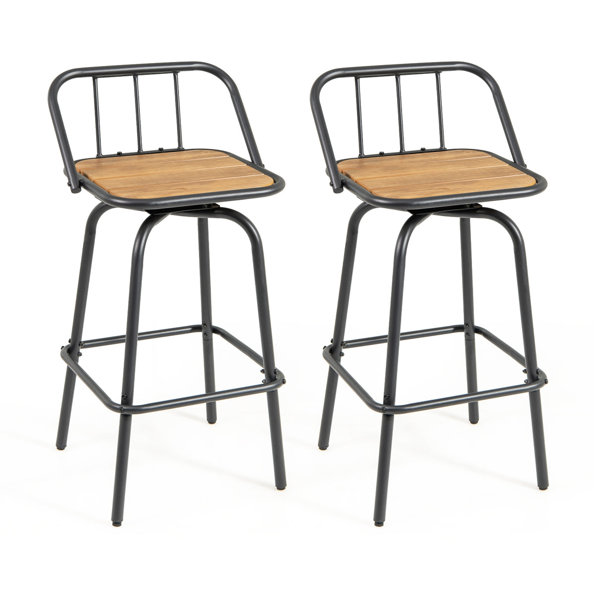 360° Swivel Bar Stool Set Of 2, Footrest, Backrest, Natural, Black Bar Stools at Gallery Canada