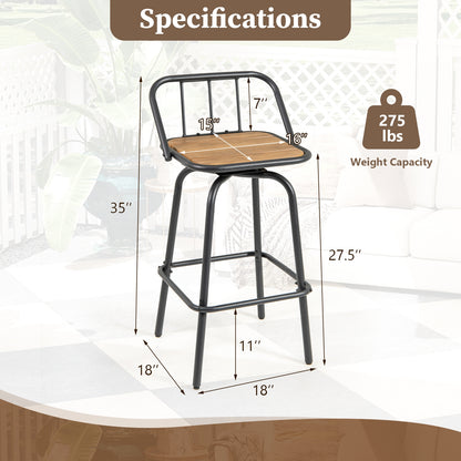 360° Swivel Bar Stool Set Of 2, Footrest, Backrest, Natural, Black Bar Stools at Gallery Canada