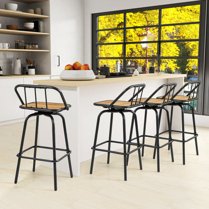 360° Swivel Bar Stool Set Of 2, Footrest, Backrest, Natural, Black Bar Stools at Gallery Canada
