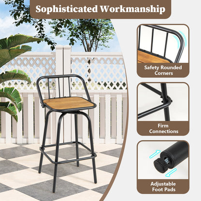 360° Swivel Bar Stool Set Of 2, Footrest, Backrest, Natural, Black Bar Stools at Gallery Canada
