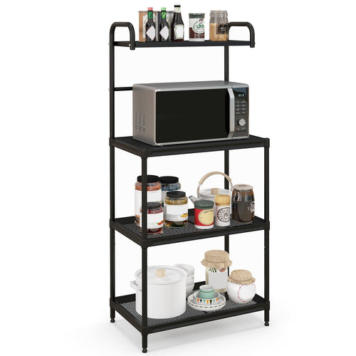 4-Tier Microwave Storage Rack, Metal Shelves, Black