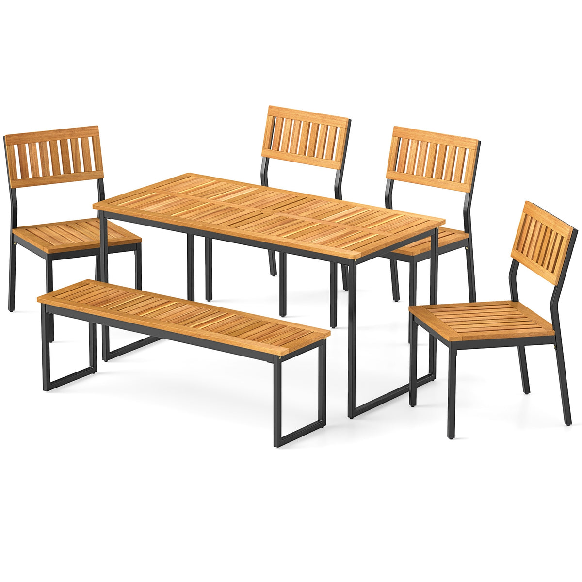 6 Piece Acacia Wood Dining Set, 2 In Umbrella Hole, Natural Black Patio Dining Sets at Gallery Canada