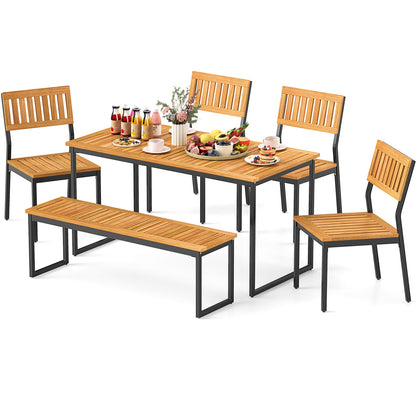 6 Piece Acacia Wood Dining Set, 2 In Umbrella Hole, Natural Black Patio Dining Sets at Gallery Canada