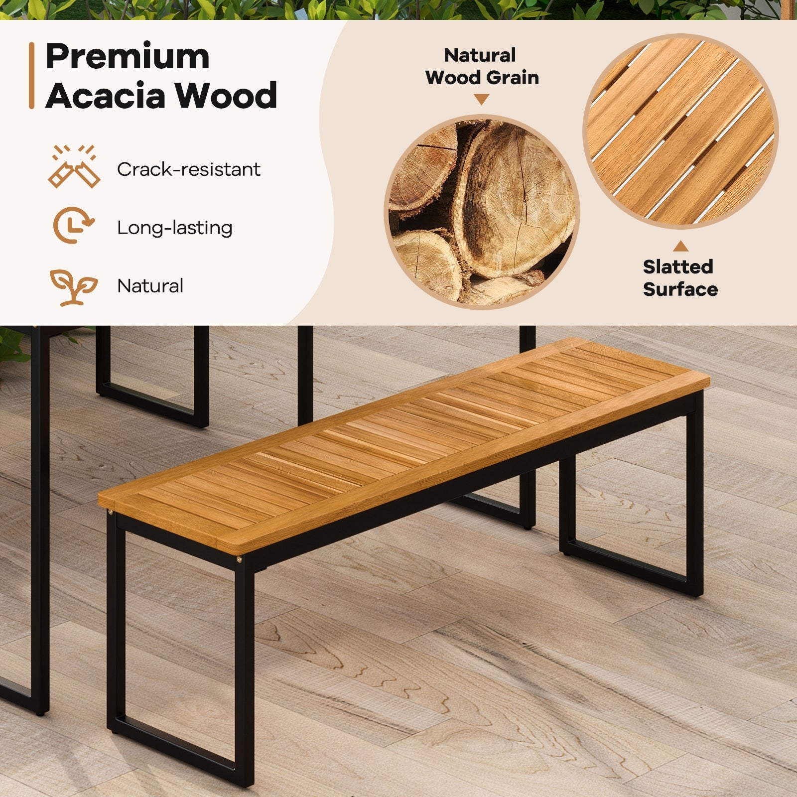 6 Piece Acacia Wood Dining Set, 2 In Umbrella Hole, Natural Black Patio Dining Sets at Gallery Canada