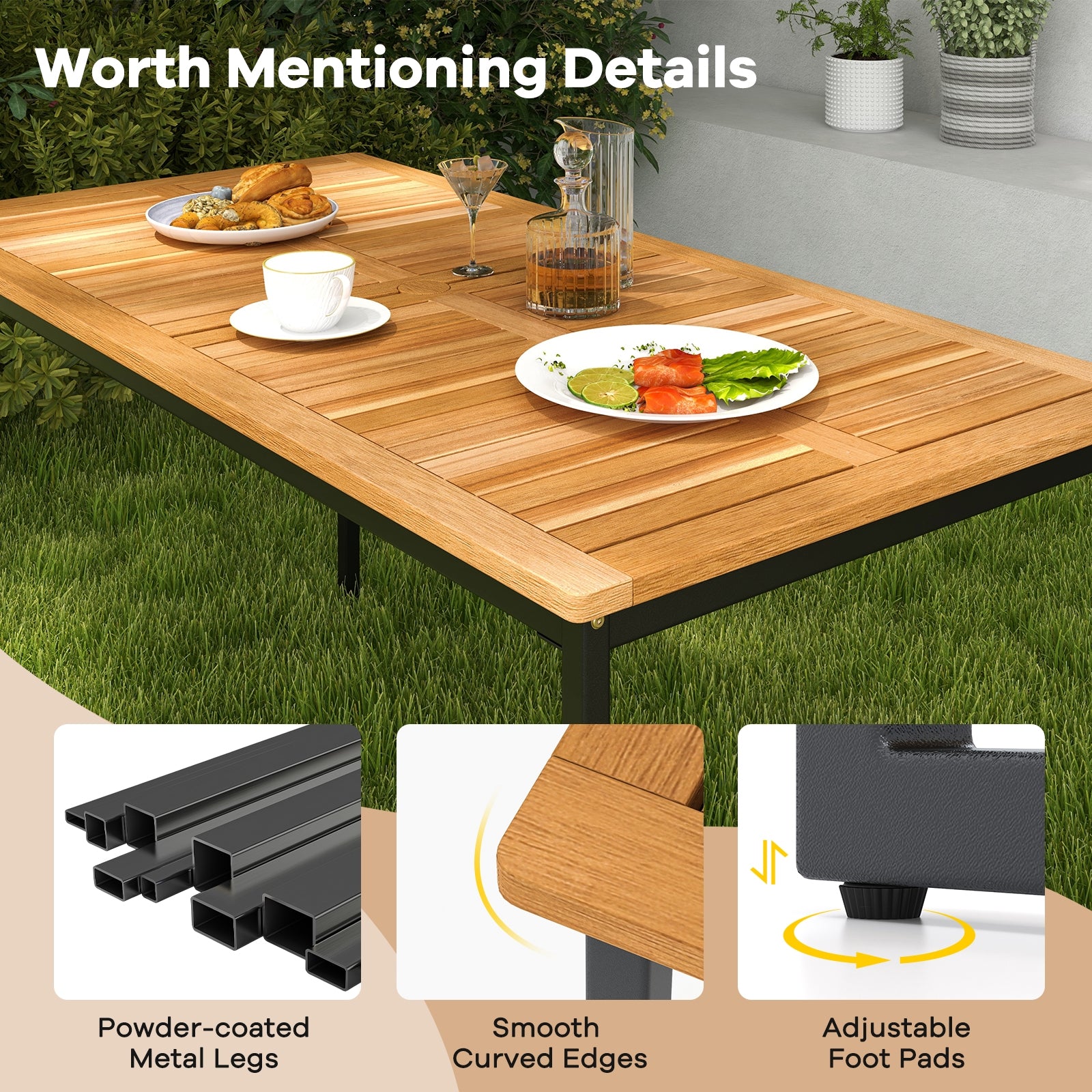 6 Piece Acacia Wood Dining Set, 2 In Umbrella Hole, Natural Black Patio Dining Sets at Gallery Canada