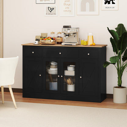 55" Kitchen Storage Cabinet, 3 Drawers, 2 Glass Doors, Adjustable Shelves, Black Sideboards Cabinets & Buffets at Gallery Canada