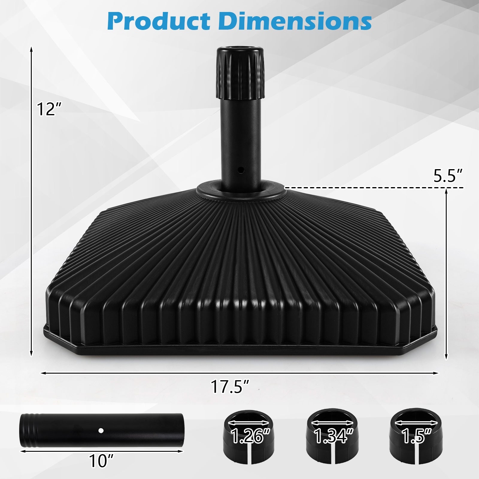 Fillable Umbrella Base, Shell Texture, 3 Coupler Sizes, Black Outdoor Umbrella Bases at Gallery Canada