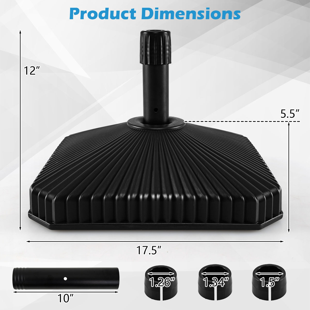 Fillable Umbrella Base, Shell Texture, 3 Coupler Sizes, Black Outdoor Umbrella Bases at Gallery Canada