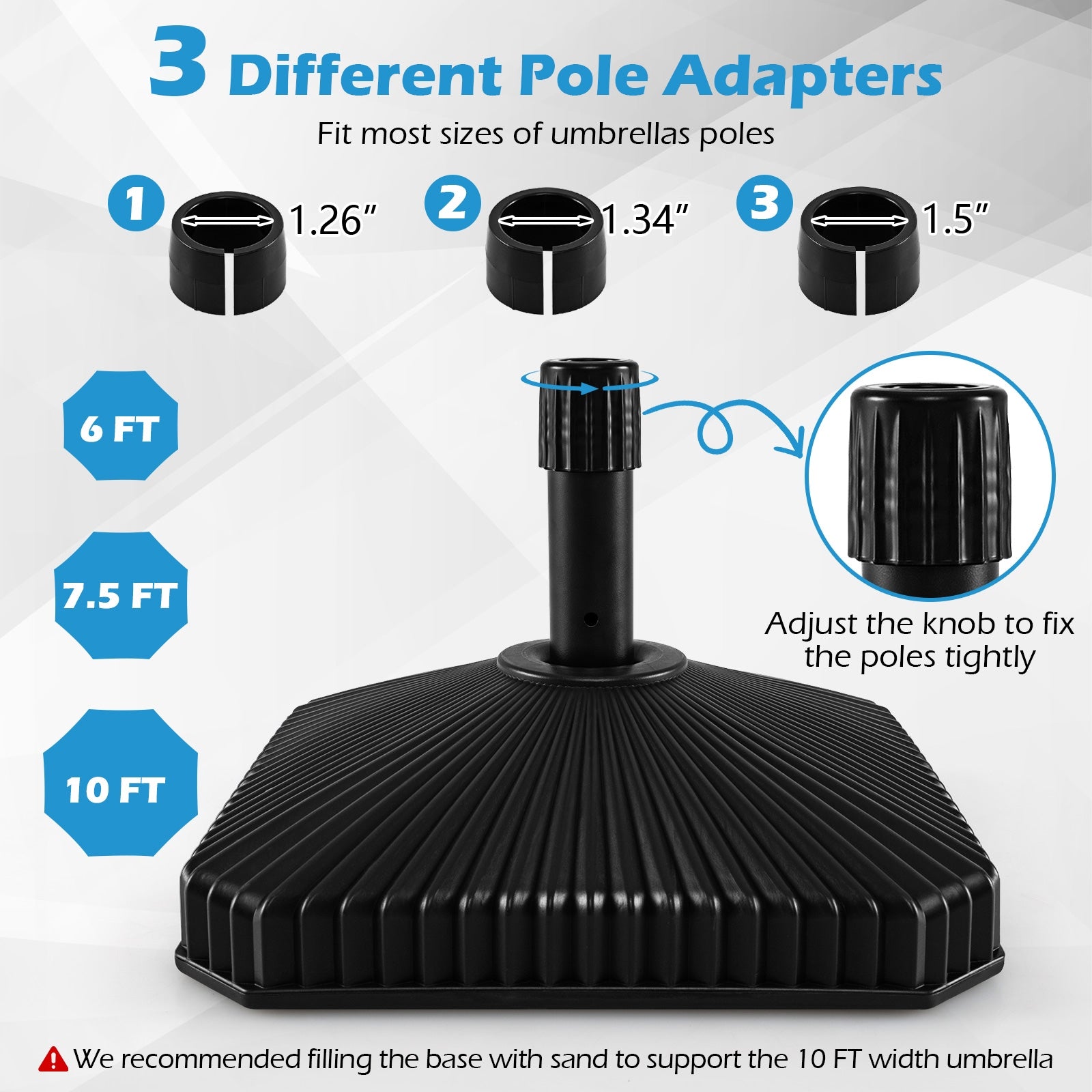 Fillable Umbrella Base, Shell Texture, 3 Coupler Sizes, Black Outdoor Umbrella Bases at Gallery Canada