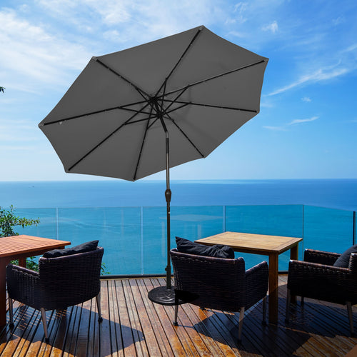 10 Feet Outdoor Patio Umbrella, Solar LED Lights, Gray
