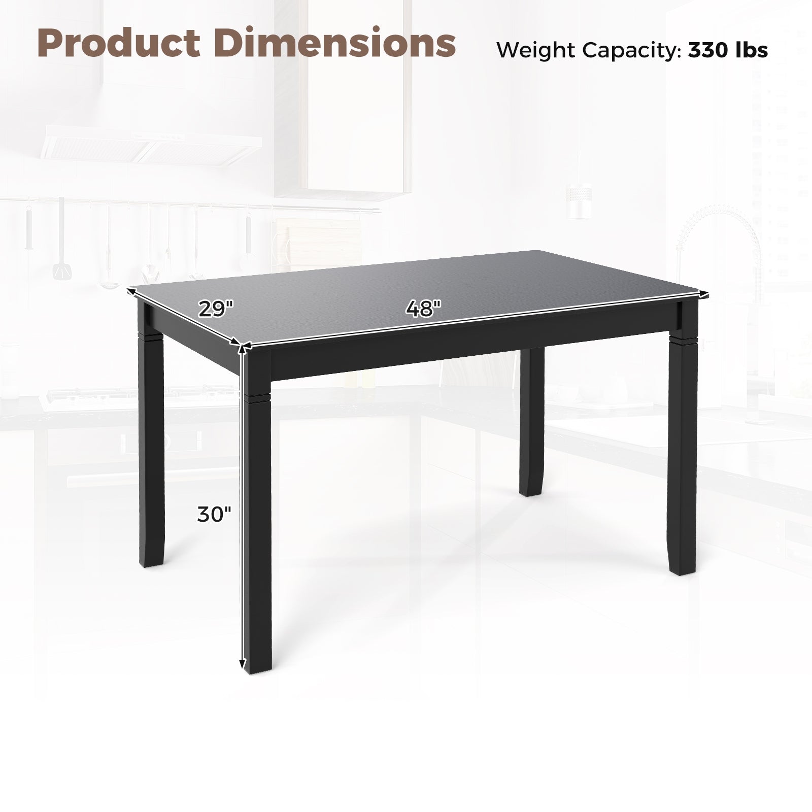 48-Inch Wooden Dining Table For 4, Rectangular Kitchen Table, Black Dining Tables at Gallery Canada