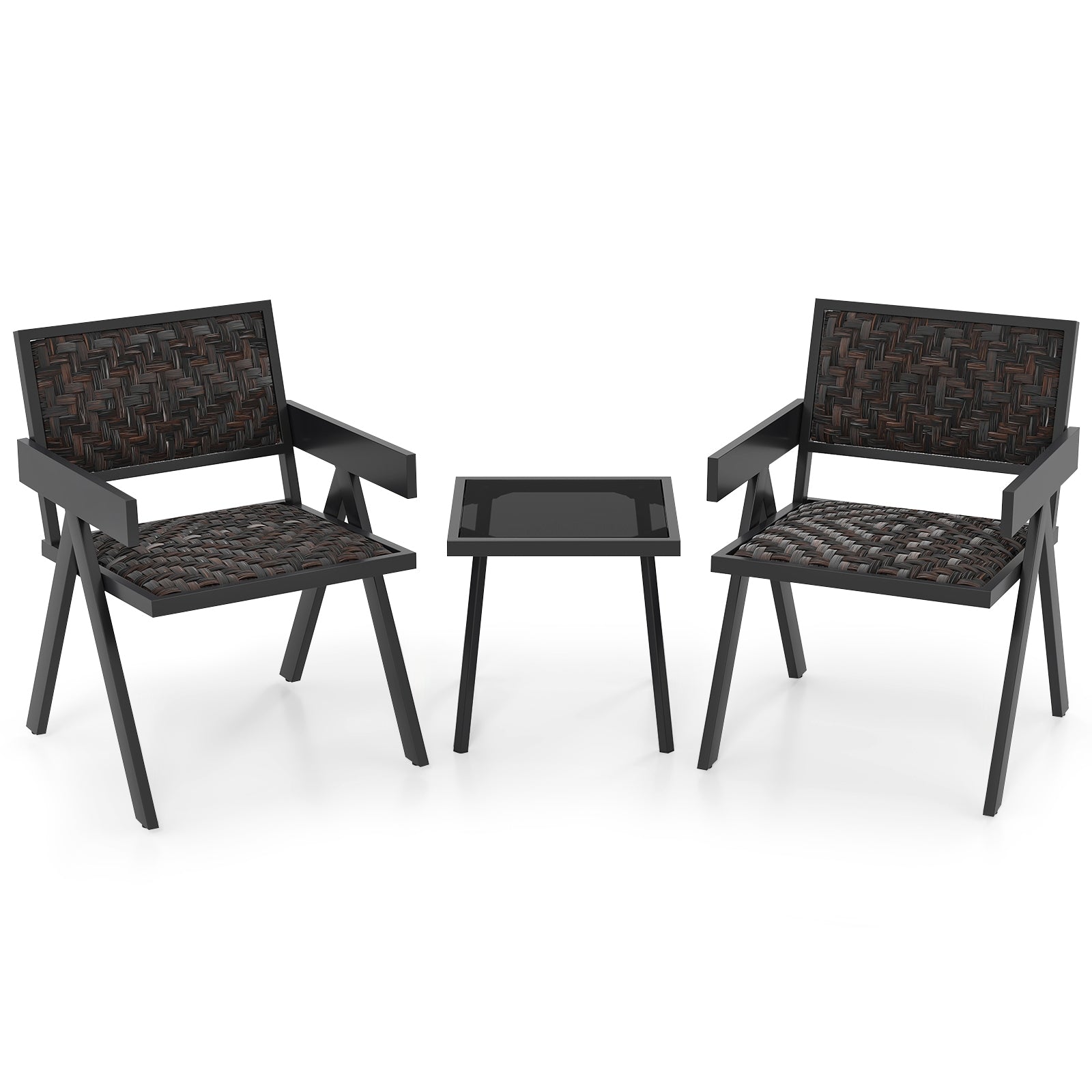 3 Piece Patio PE Wicker Bistro Set, Quick-Dry Foam, Black Patio Conversation Sets at Gallery Canada