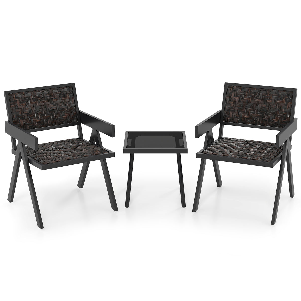 3 Piece Patio PE Wicker Bistro Set, Quick-Dry Foam, Black Patio Conversation Sets at Gallery Canada
