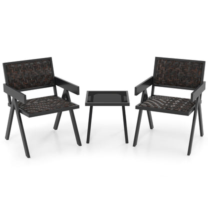 3 Piece Patio PE Wicker Bistro Set, Quick-Dry Foam, Black Patio Conversation Sets at Gallery Canada