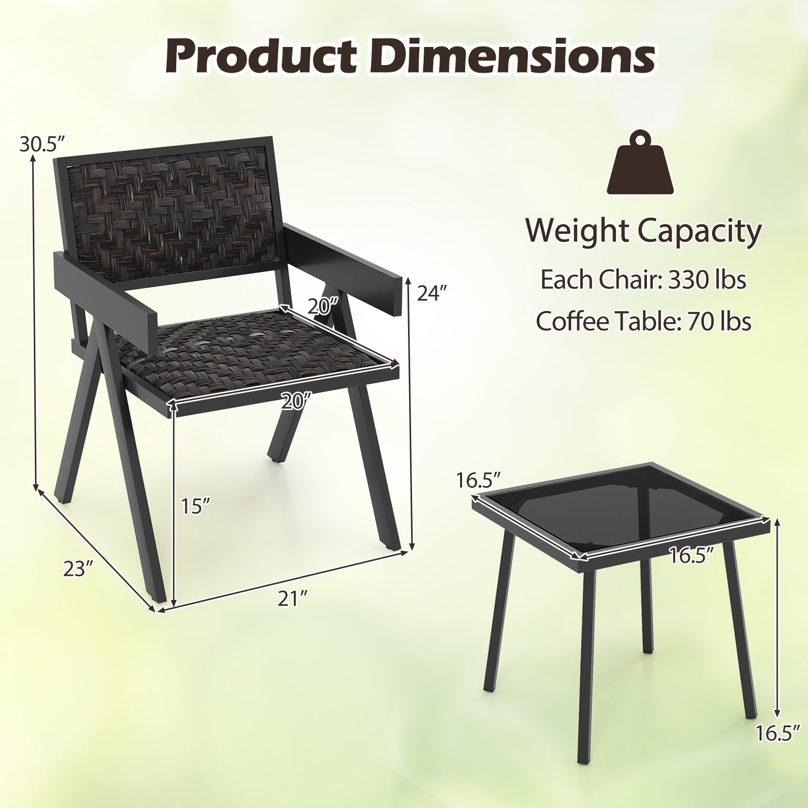 3 Piece Patio PE Wicker Bistro Set, Quick-Dry Foam, Black Patio Conversation Sets at Gallery Canada