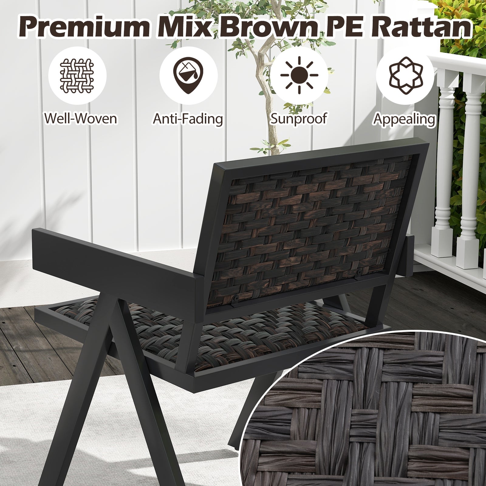 3 Piece Patio PE Wicker Bistro Set, Quick-Dry Foam, Black Patio Conversation Sets at Gallery Canada